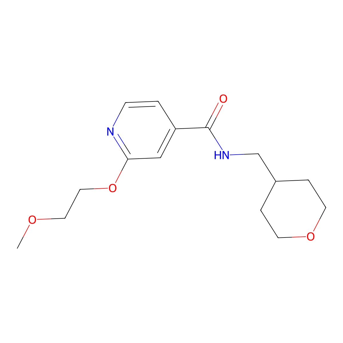 2-(2-methoxyethoxy)-N-((tetrahydro-2H-pyran-4-yl)methyl)isonicotinamide molecular structure, CAS 2034431-18-8