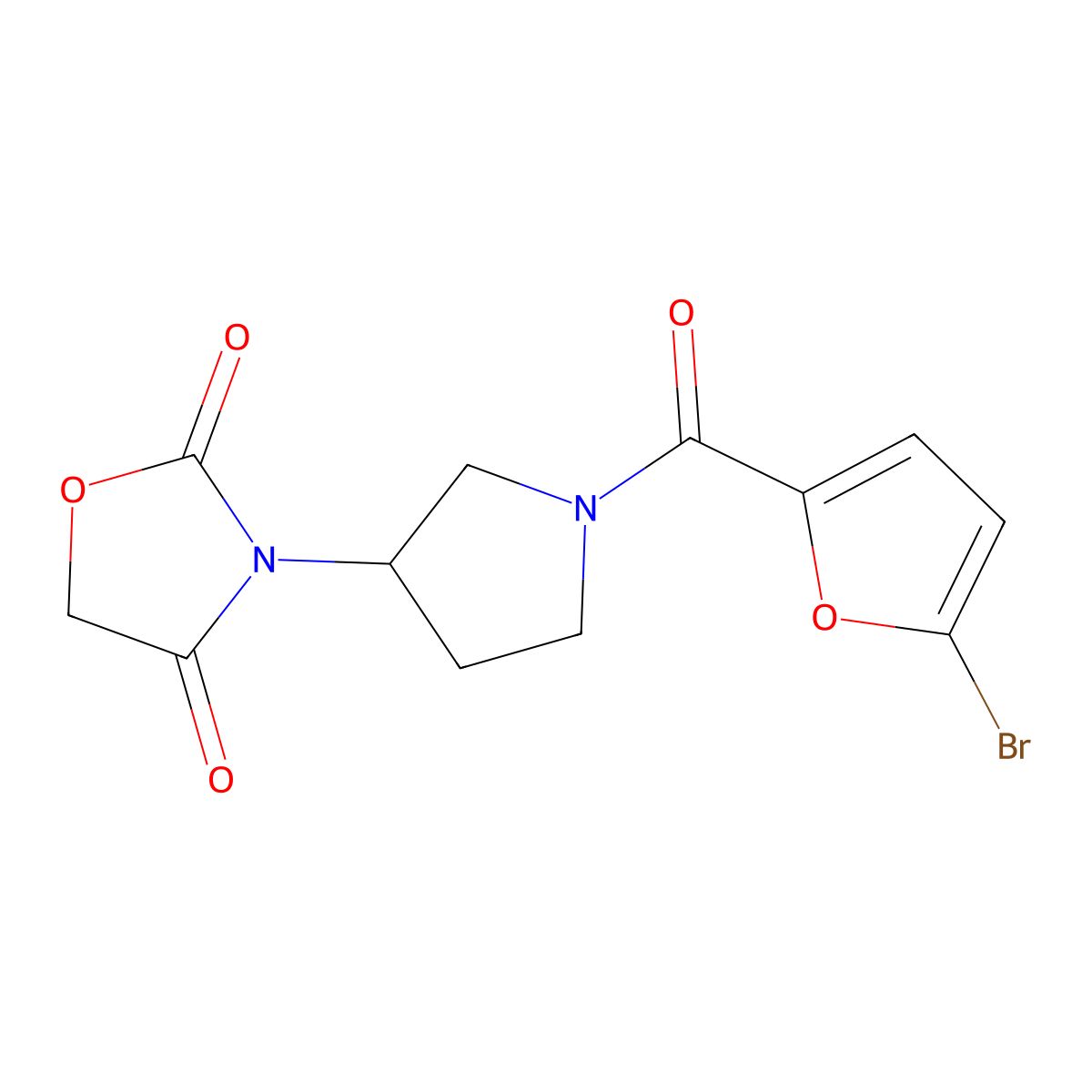 3-(1-(5-Bromofuran-2-carbonyl)pyrrolidin-3-yl)oxazolidine-2,4-dione molecular structure, CAS 2034431-22-4