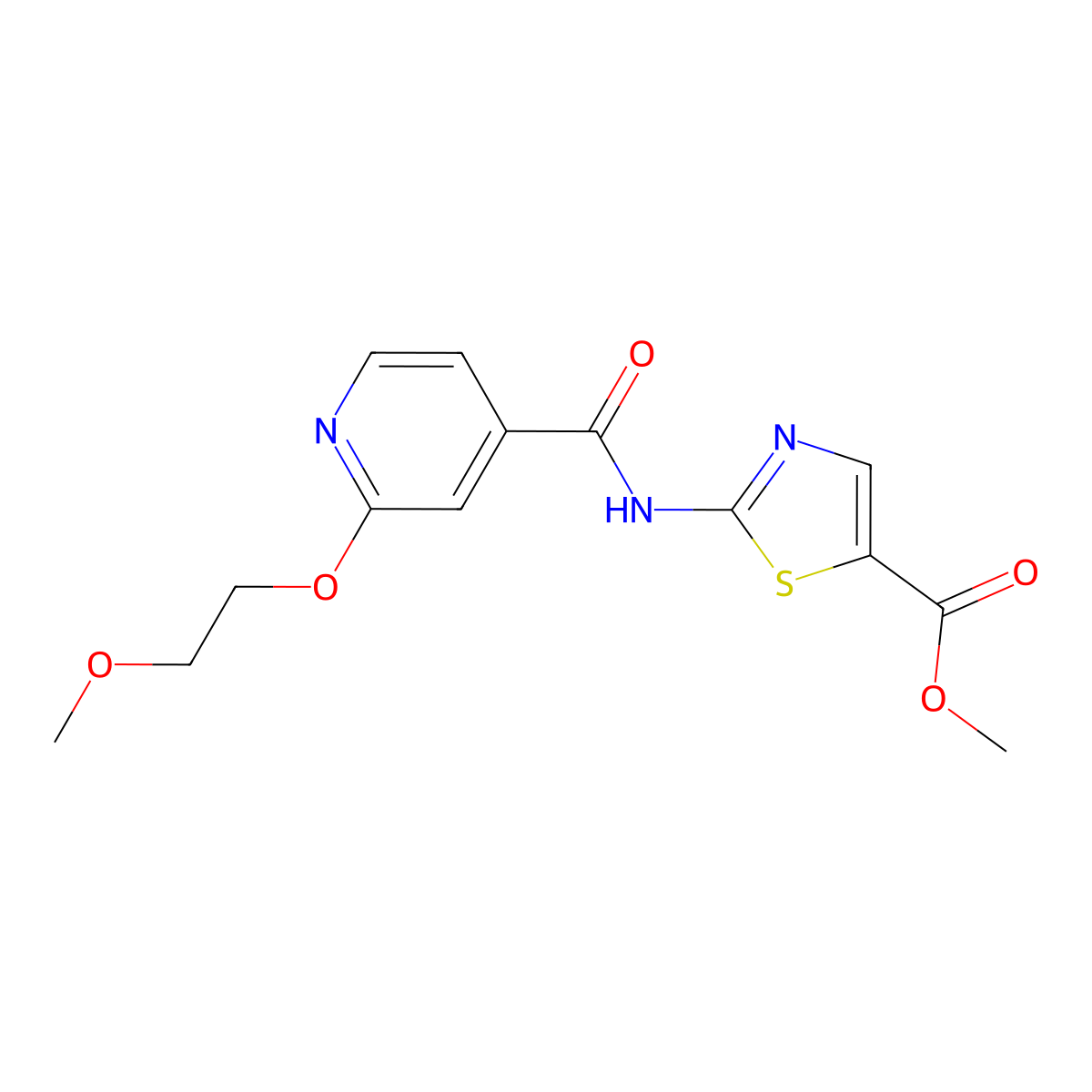 Methyl 2-(2-(2-methoxyethoxy)isonicotinamido)thiazole-5-carboxylate molecular structure, CAS 2034431-25-7