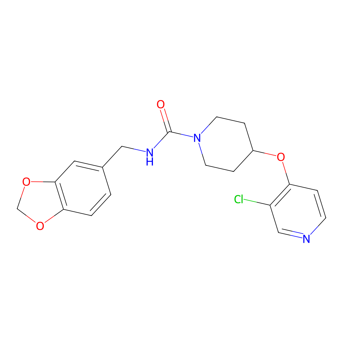 N-(benzo[d][1,3]dioxol-5-ylmethyl)-4-((3-chloropyridin-4-yl)oxy)piperidine-1-carboxamide molecular structure, CAS 2034431-26-8