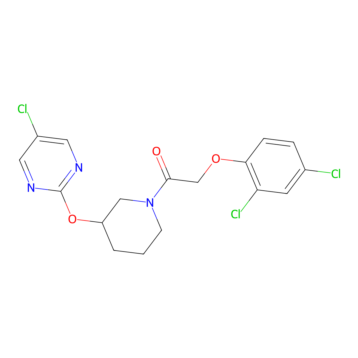 1-(3-((5-Chloropyrimidin-2-yl)oxy)piperidin-1-yl)-2-(2,4-dichlorophenoxy)ethanone molecular structure, CAS 2034431-28-0