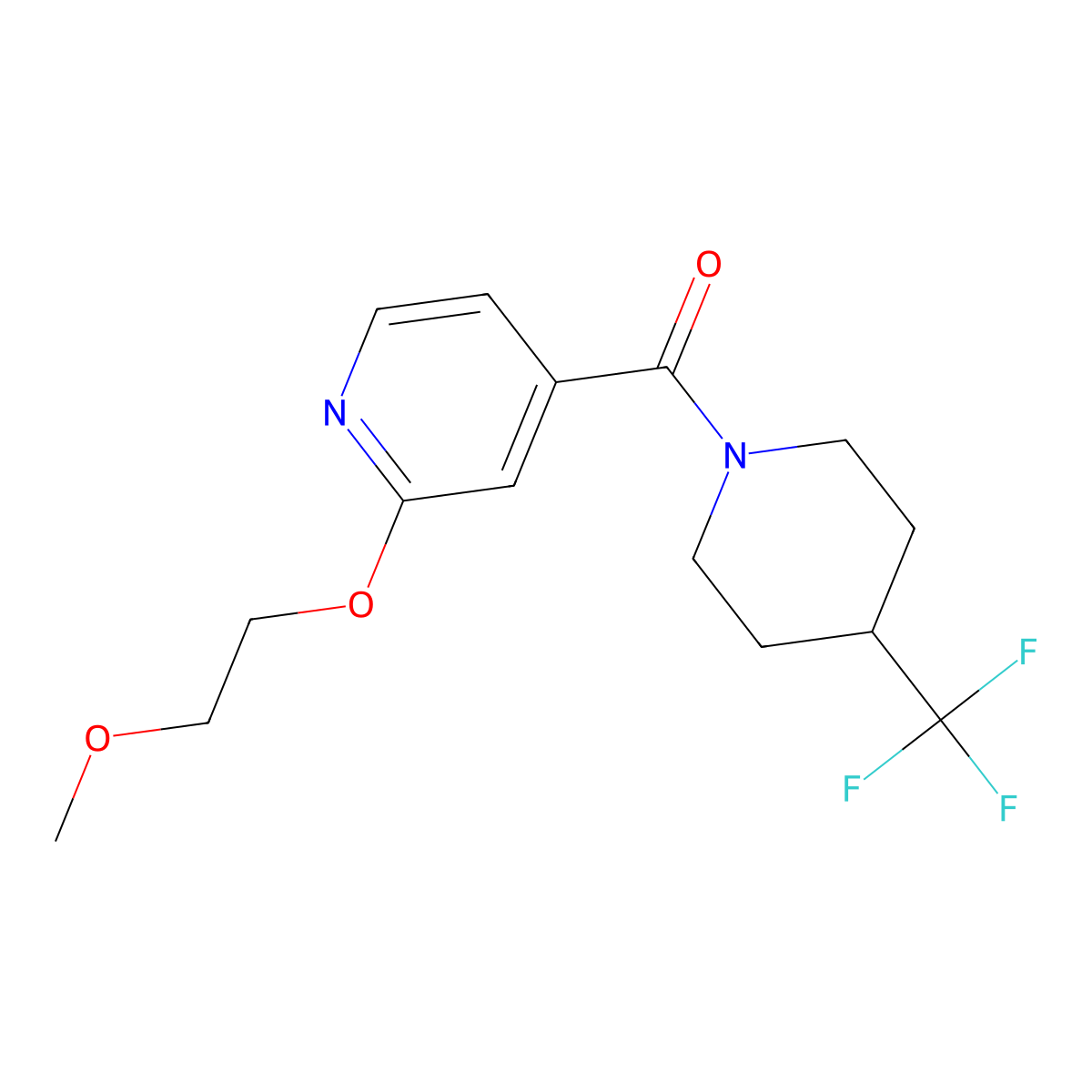 (2-(2-Methoxyethoxy)pyridin-4-yl)(4-(trifluoromethyl)piperidin-1-yl)methanone molecular structure, CAS 2034431-31-5