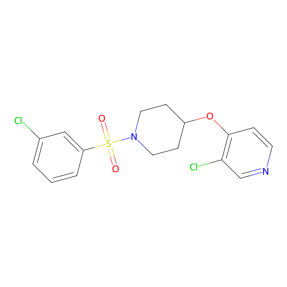 3-Chloro-4-((1-((3-chlorophenyl)sulfonyl)piperidin-4-yl)oxy)pyridine molecular structure, CAS 2034431-35-9