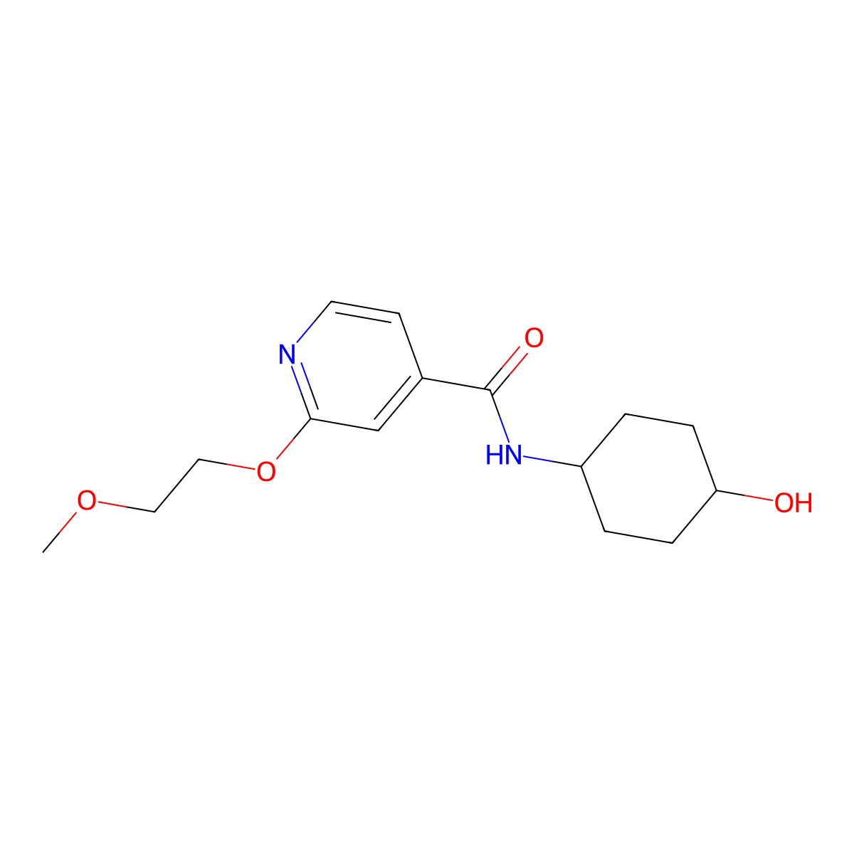 N-(4-hydroxycyclohexyl)-2-(2-methoxyethoxy)isonicotinamide molecular structure, CAS 2034431-37-1