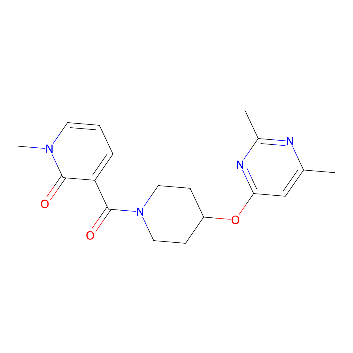 3-(4-((2,6-dimethylpyrimidin-4-yl)oxy)piperidine-1-carbonyl)-1-methylpyridin-2(1H)-one molecular structure, CAS 2034431-39-3