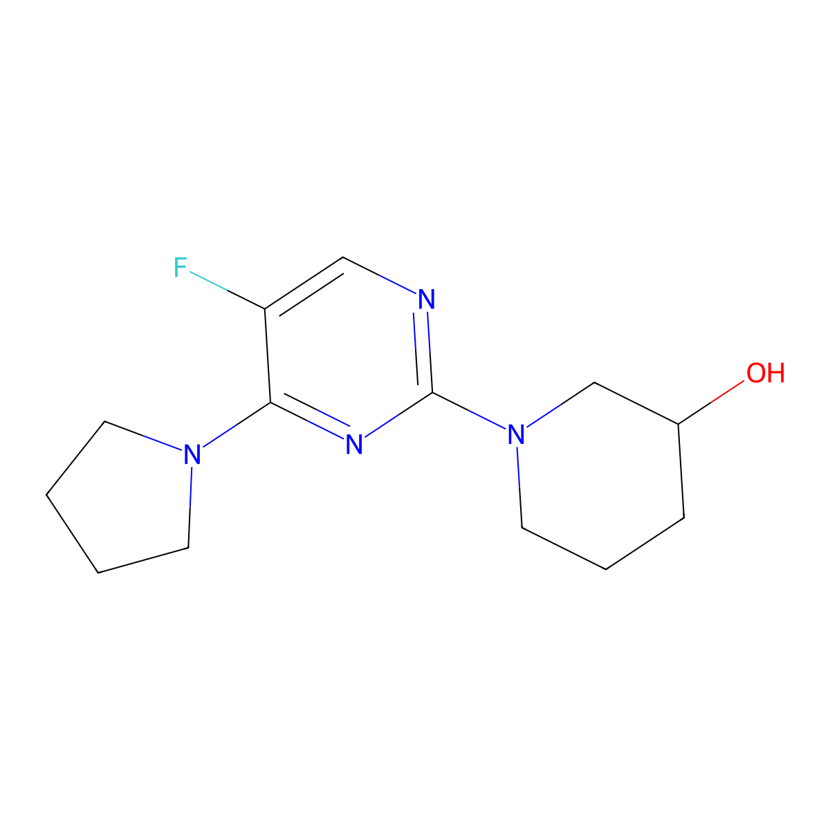 1-(5-Fluoro-4-(pyrrolidin-1-yl)pyrimidin-2-yl)piperidin-3-ol molecular structure, CAS 2034431-40-6