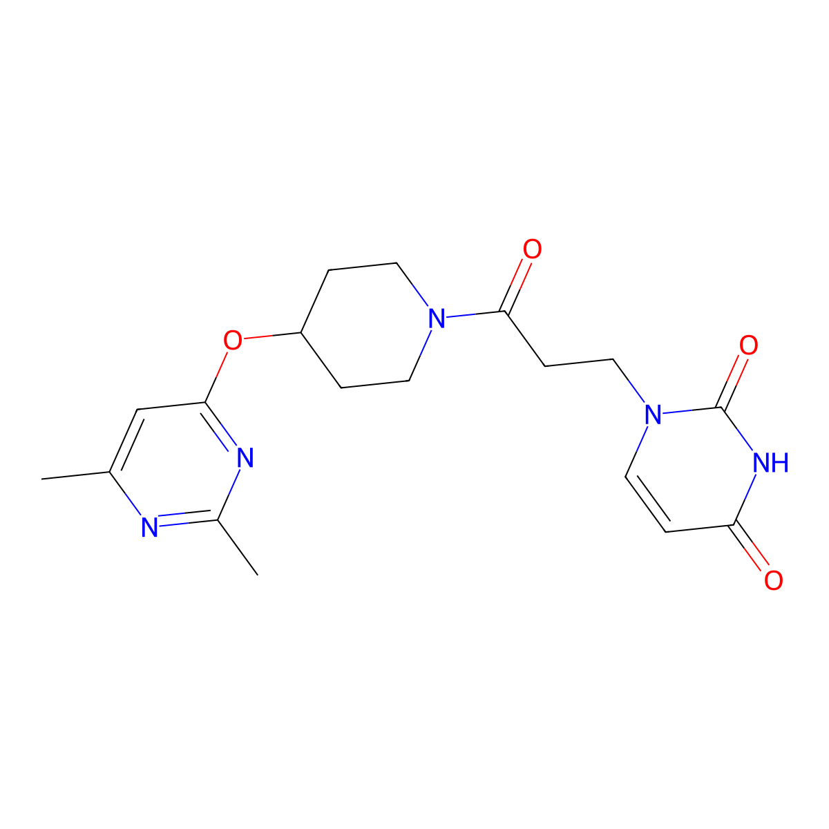 1-(3-(4-((2,6-dimethylpyrimidin-4-yl)oxy)piperidin-1-yl)-3-oxopropyl)pyrimidine-2,4(1H,3H)-dione molecular structure, CAS 2034431-44-0