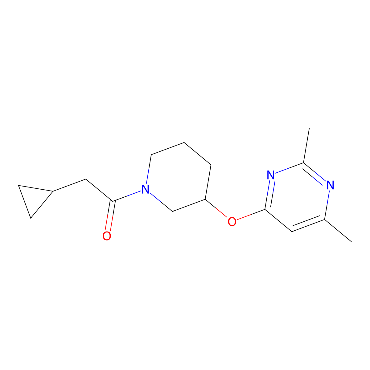2-Cyclopropyl-1-(3-((2,6-dimethylpyrimidin-4-yl)oxy)piperidin-1-yl)ethanone molecular structure, CAS 2034431-47-3