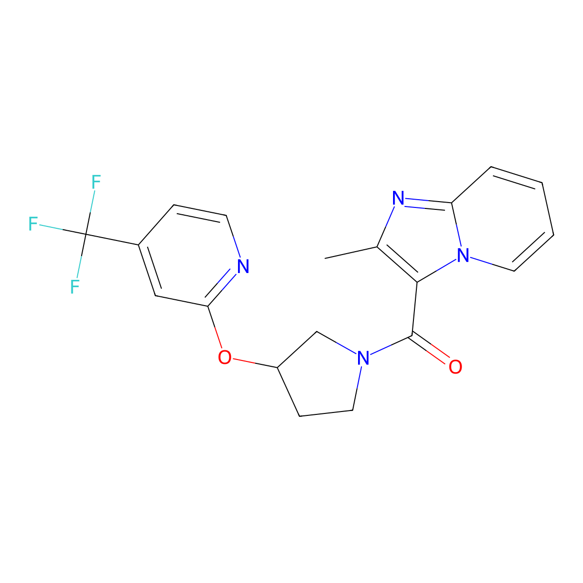 (2-Methylimidazo[1,2-a]pyridin-3-yl)(3-((4-(trifluoromethyl)pyridin-2-yl)oxy)pyrrolidin-1-yl)methanone molecular structure, CAS 2034431-50-8