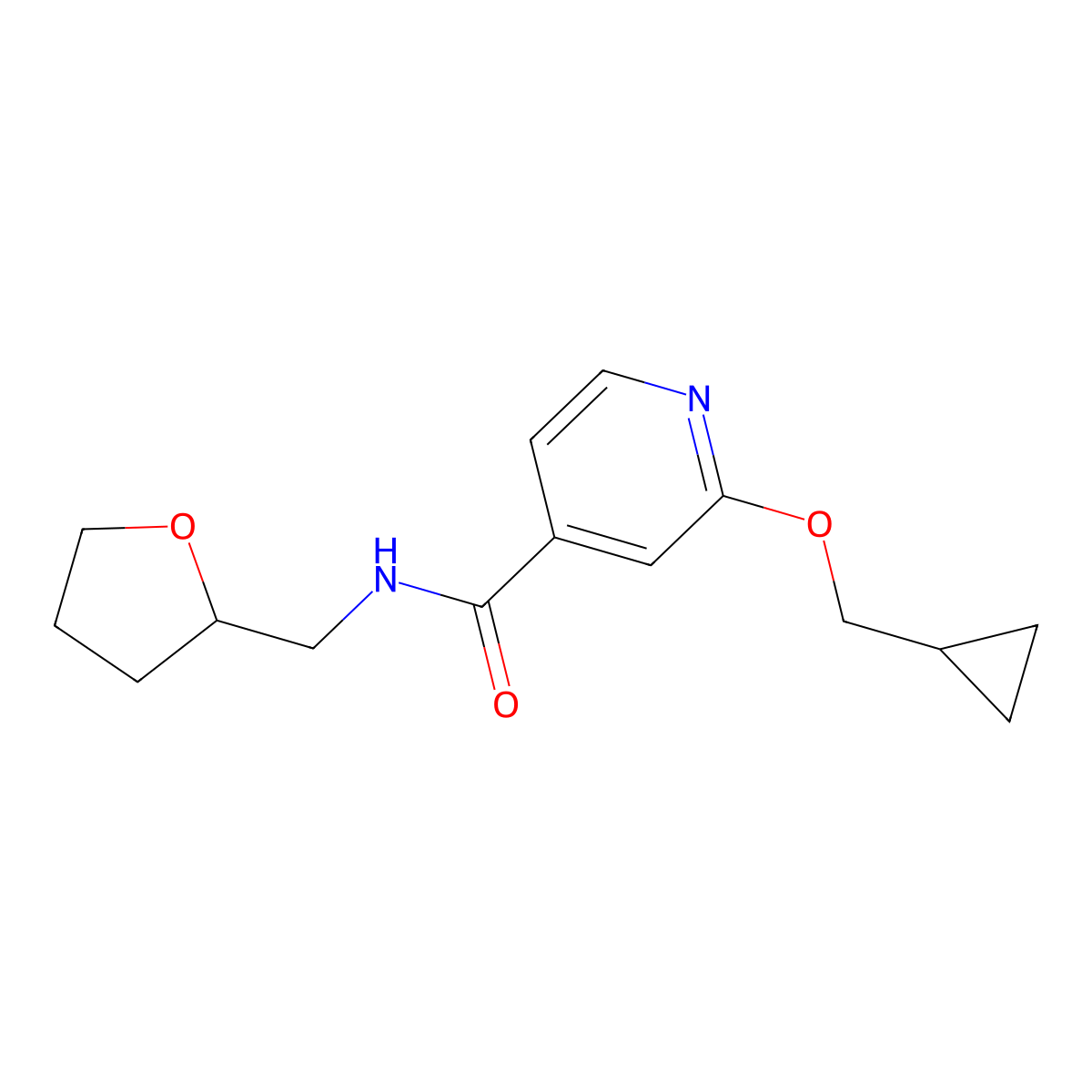 2-(cyclopropylmethoxy)-N-((tetrahydrofuran-2-yl)methyl)isonicotinamide molecular structure, CAS 2034431-53-1