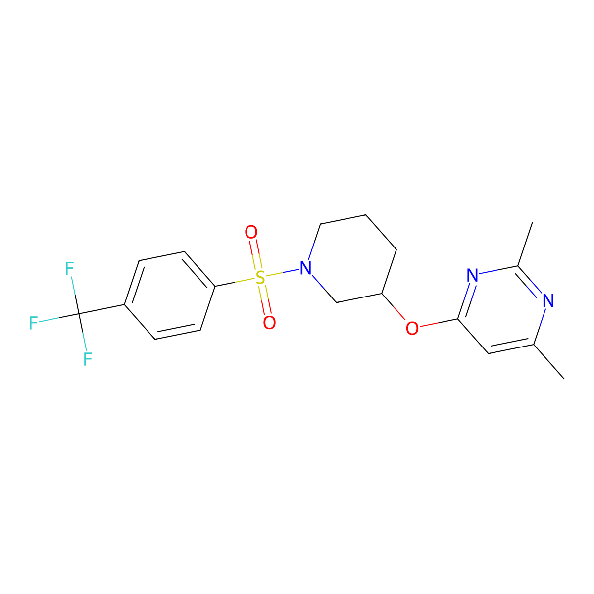 2,4-Dimethyl-6-((1-((4-(trifluoromethyl)phenyl)sulfonyl)piperidin-3-yl)oxy)pyrimidine molecular structure, CAS 2034431-60-0