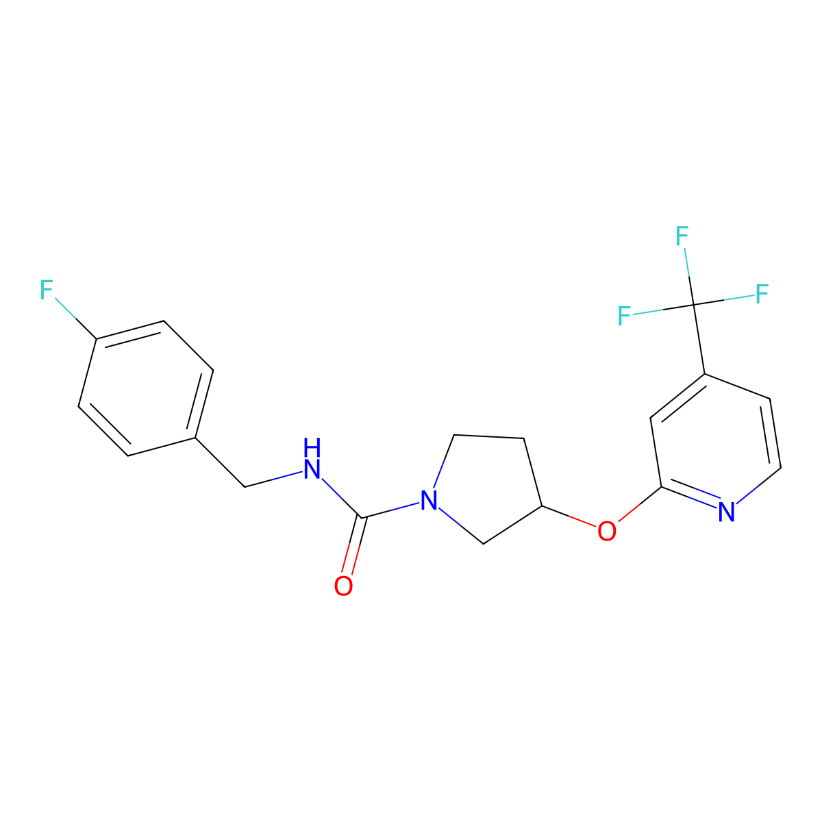 N-(4-fluorobenzyl)-3-((4-(trifluoromethyl)pyridin-2-yl)oxy)pyrrolidine-1-carboxamide molecular structure, CAS 2034431-69-9