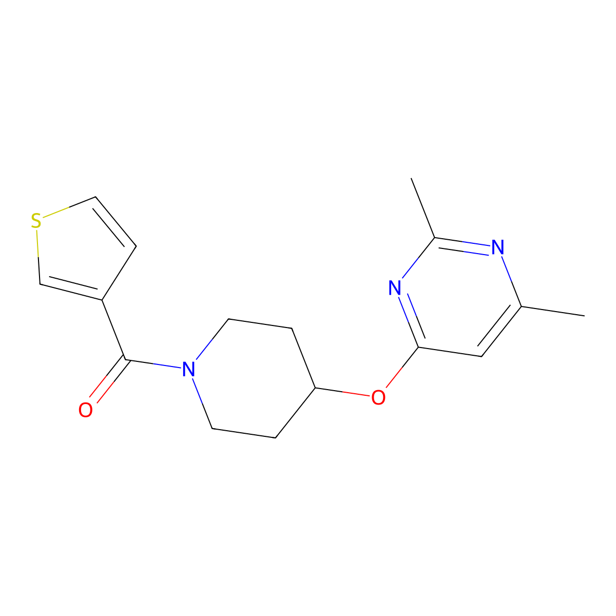 (4-((2,6-Dimethylpyrimidin-4-yl)oxy)piperidin-1-yl)(thiophen-3-yl)methanone molecular structure, CAS 2034431-70-2