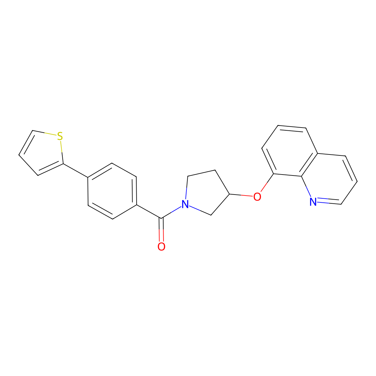 (3-(Quinolin-8-yloxy)pyrrolidin-1-yl)(4-(thiophen-2-yl)phenyl)methanone molecular structure, CAS 2034431-75-7