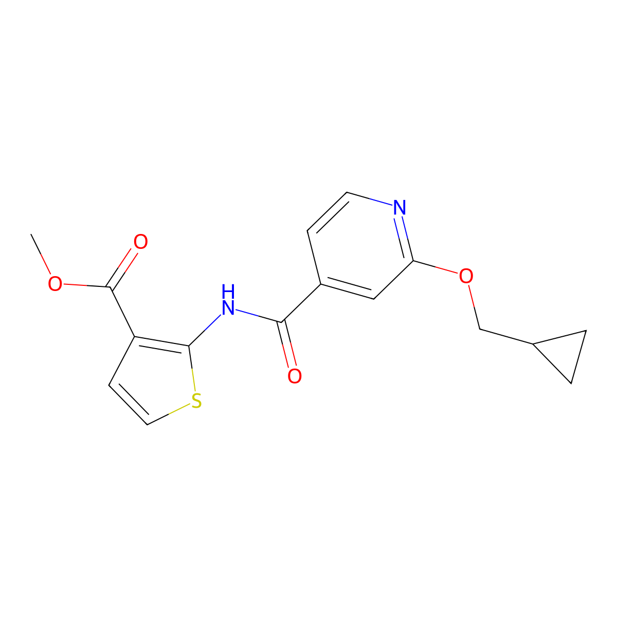 Methyl 2-(2-(cyclopropylmethoxy)isonicotinamido)thiophene-3-carboxylate molecular structure, CAS 2034431-76-8