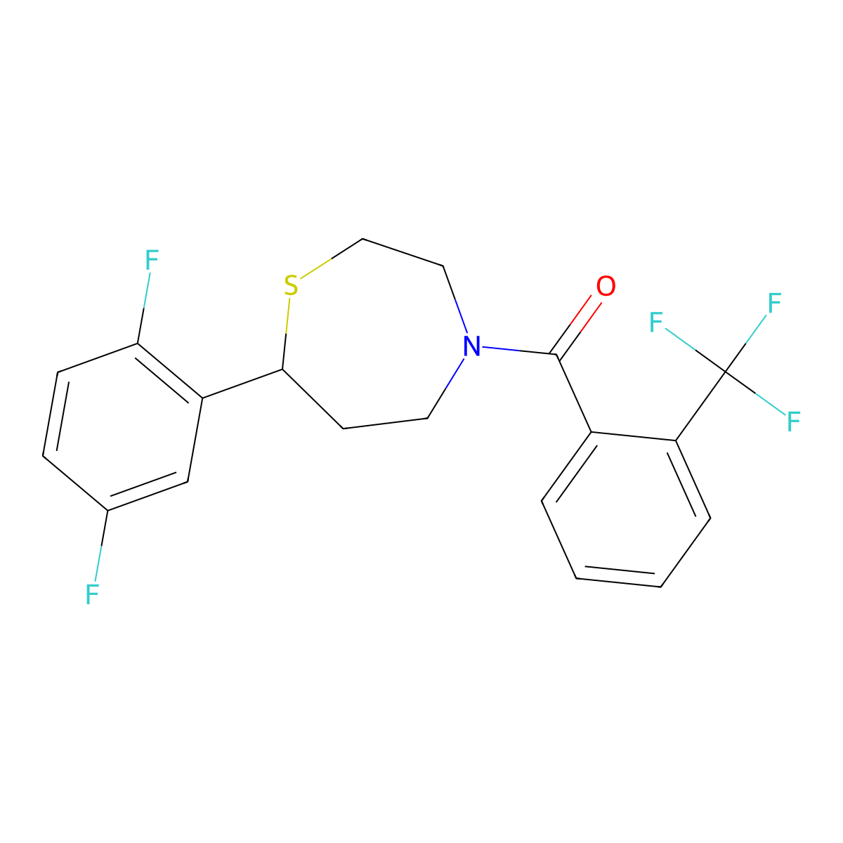 (7-(2,5-Difluorophenyl)-1,4-thiazepan-4-yl)(2-(trifluoromethyl)phenyl)methanone molecular structure, CAS 2034431-78-0
