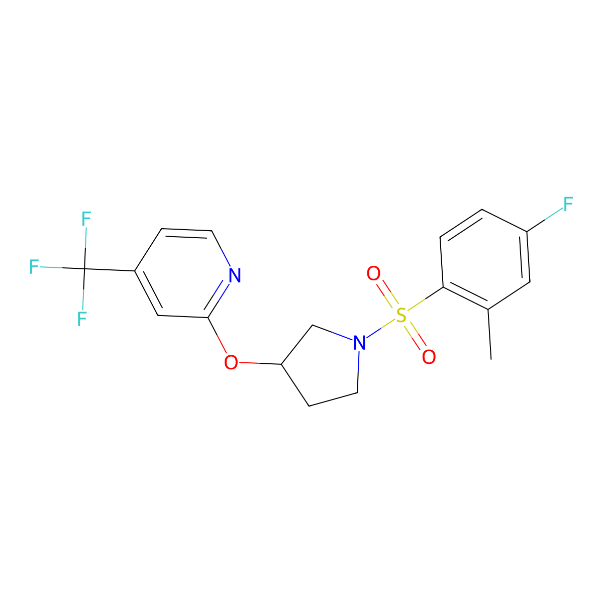 2-((1-((4-Fluoro-2-methylphenyl)sulfonyl)pyrrolidin-3-yl)oxy)-4-(trifluoromethyl)pyridine molecular structure, CAS 2034431-80-4