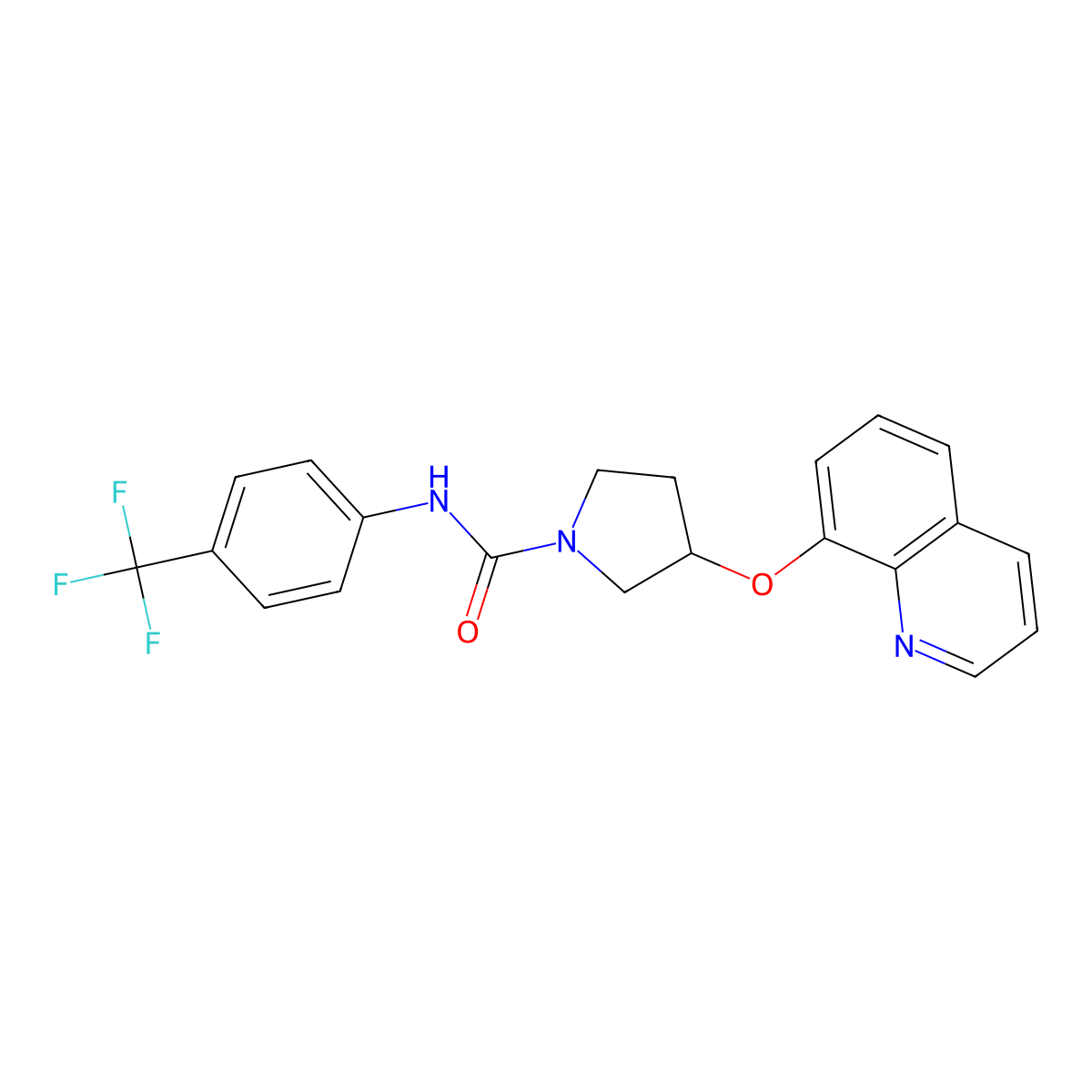 3-(quinolin-8-yloxy)-N-(4-(trifluoromethyl)phenyl)pyrrolidine-1-carboxamide molecular structure, CAS 2034431-83-7