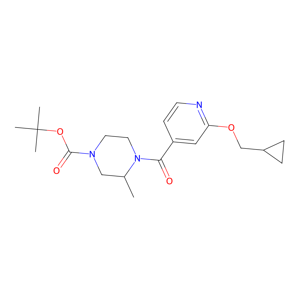 Tert-butyl 4-(2-(cyclopropylmethoxy)isonicotinoyl)-3-methylpiperazine-1-carboxylate molecular structure, CAS 2034431-86-0