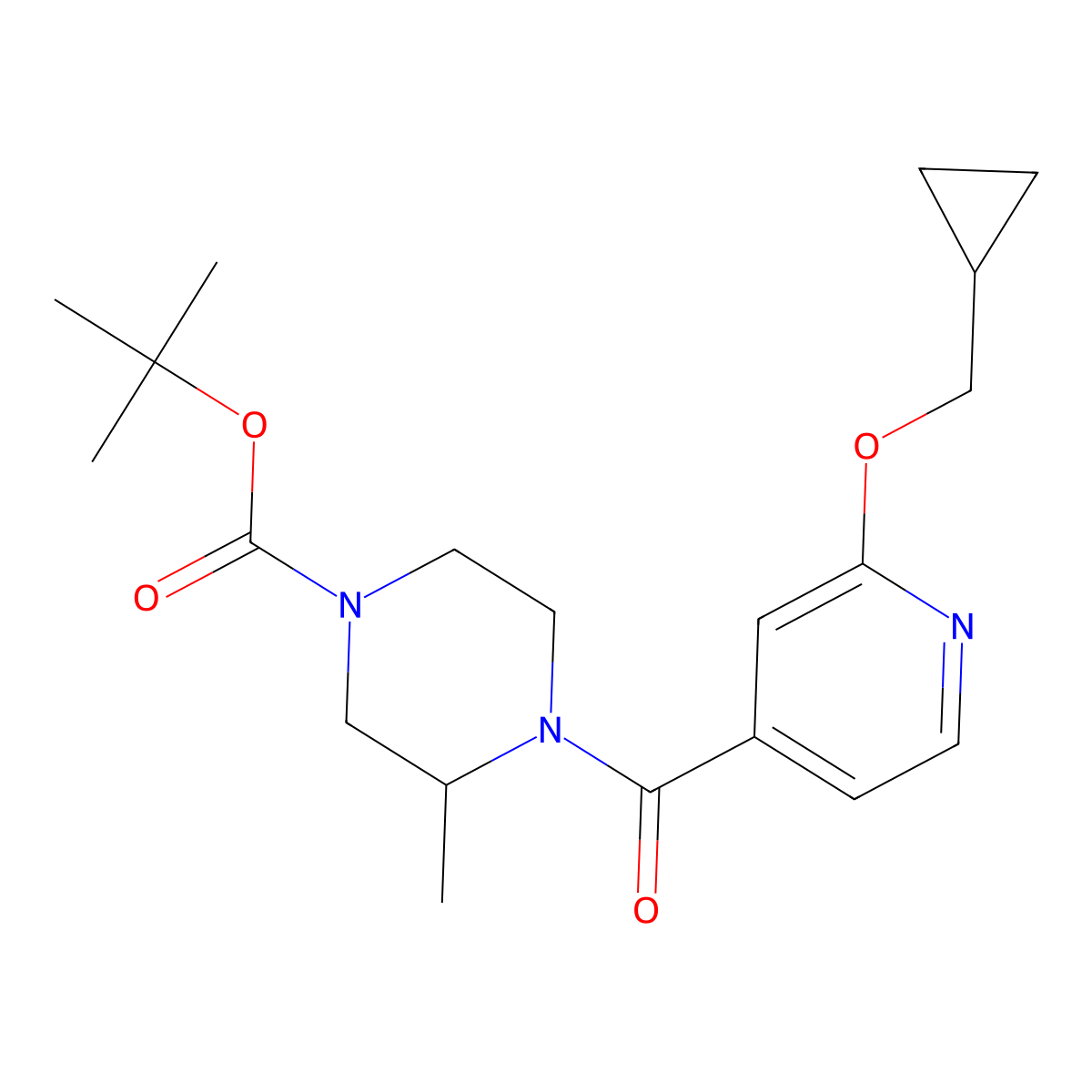 Tert-butyl 4-(2-(cyclopropylmethoxy)isonicotinoyl)-3-methylpiperazine-1-carboxylate molecular structure, CAS 2034431-86-0
