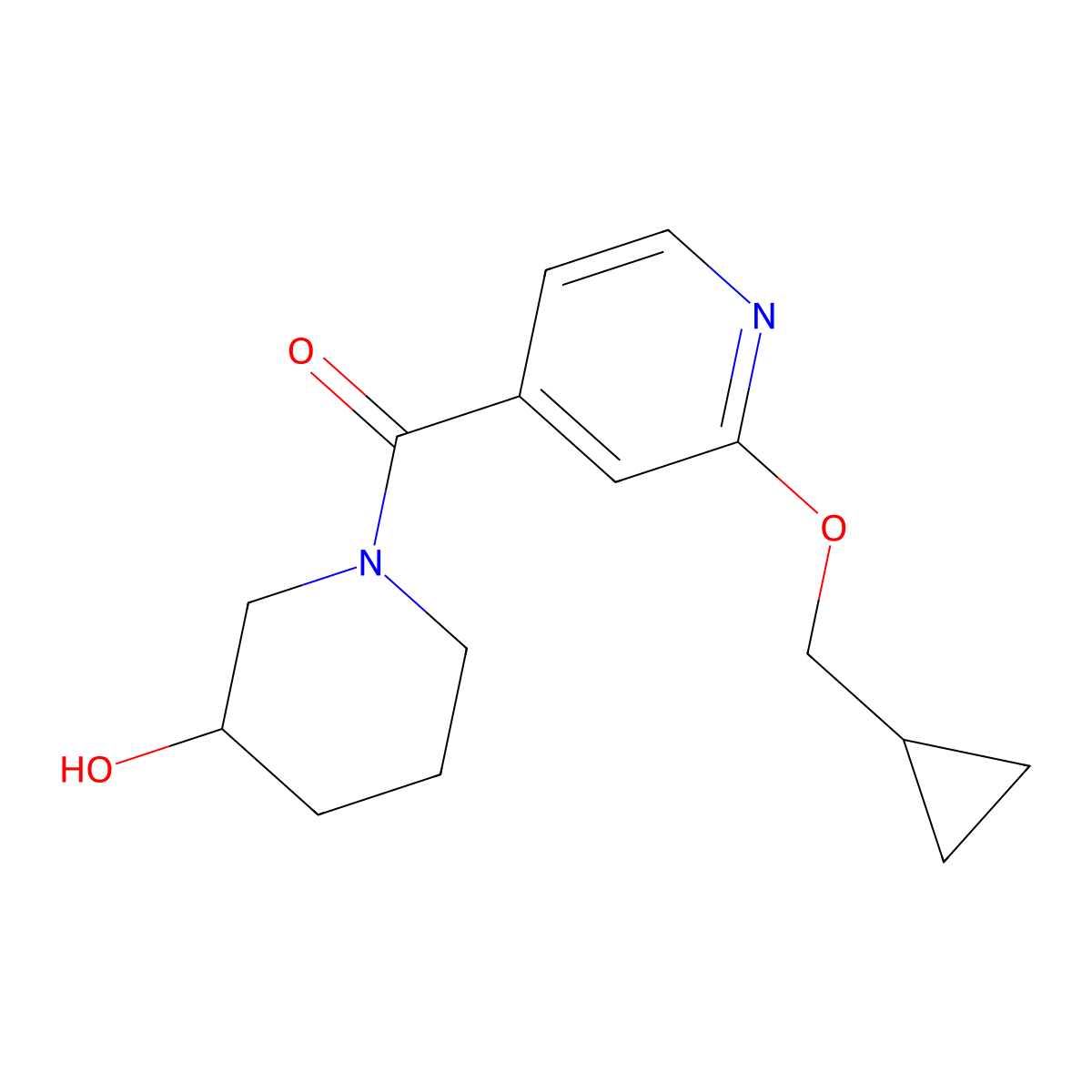 (2-(Cyclopropylmethoxy)pyridin-4-yl)(3-hydroxypiperidin-1-yl)methanone molecular structure, CAS 2034431-91-7