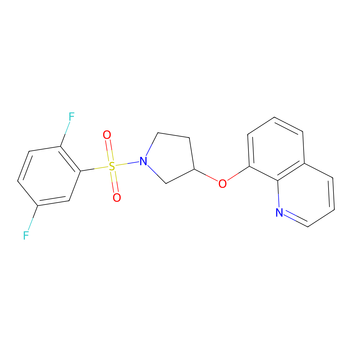 8-((1-((2,5-Difluorophenyl)sulfonyl)pyrrolidin-3-yl)oxy)quinoline molecular structure, CAS 2034431-92-8