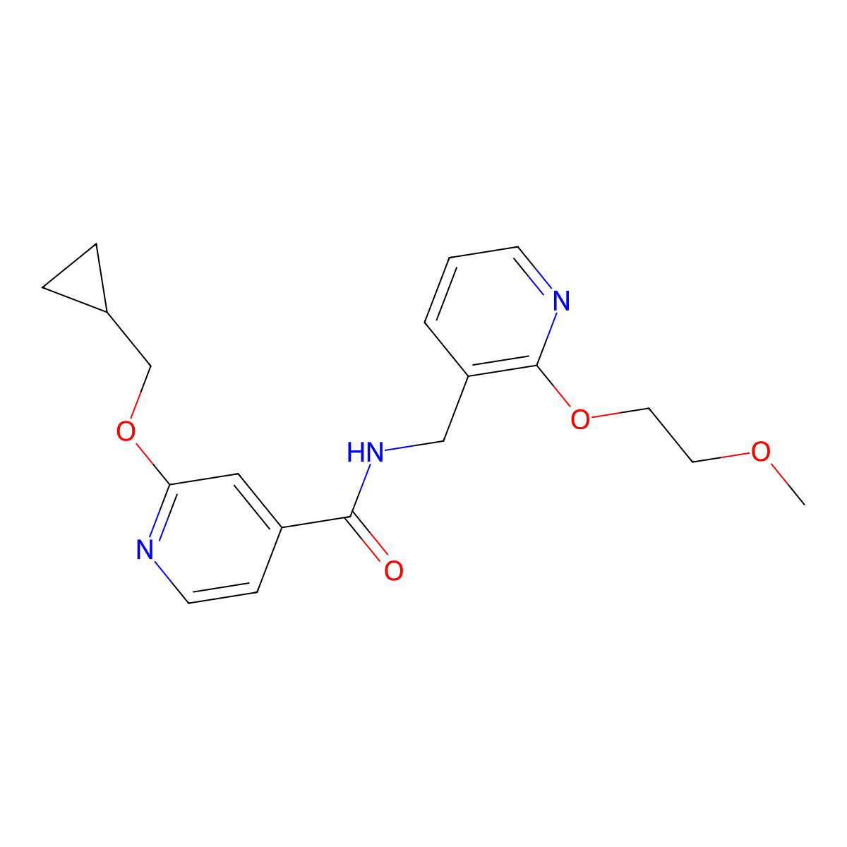 2-(cyclopropylmethoxy)-N-((2-(2-methoxyethoxy)pyridin-3-yl)methyl)isonicotinamide molecular structure, CAS 2034431-95-1