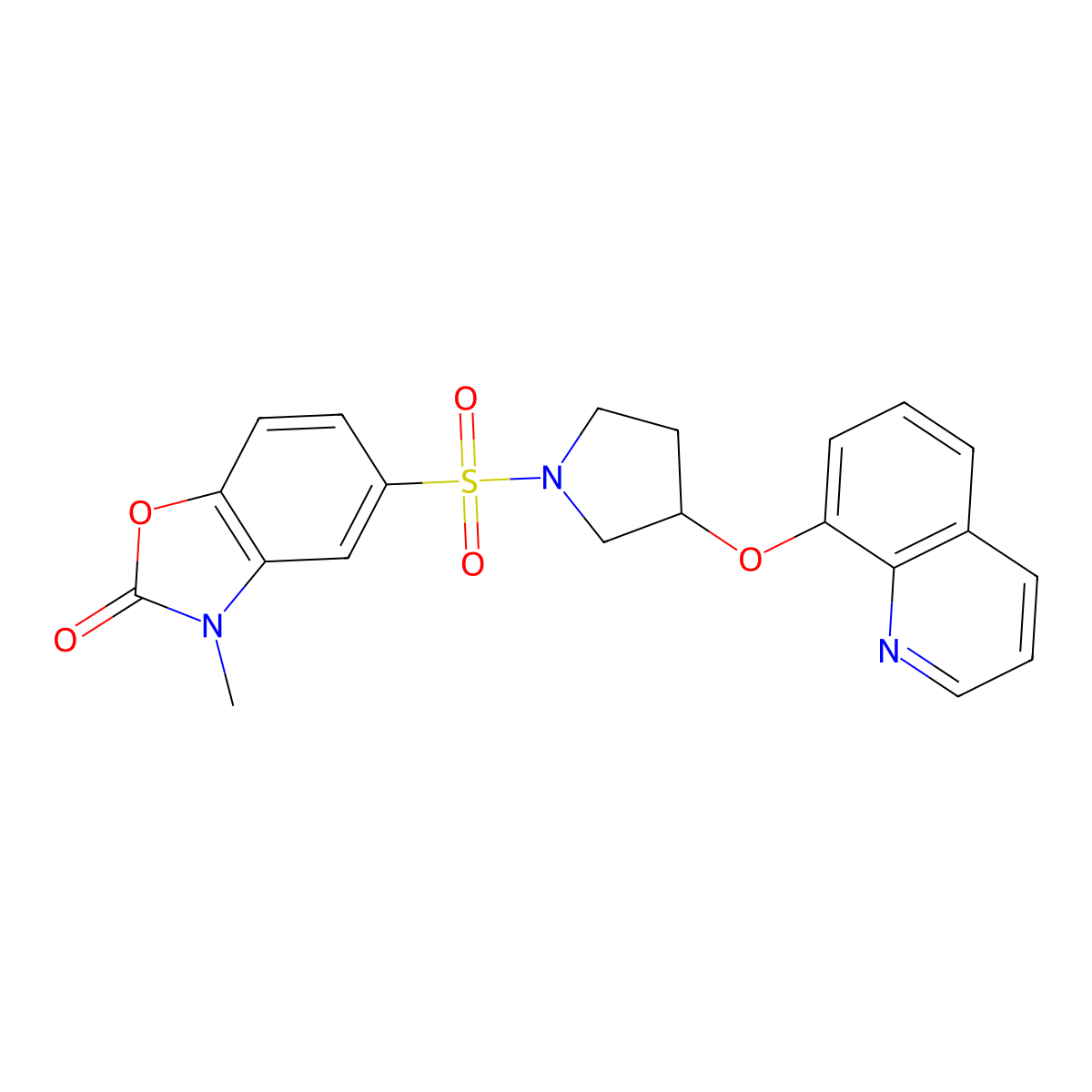3-methyl-5-((3-(quinolin-8-yloxy)pyrrolidin-1-yl)sulfonyl)benzo[d]oxazol-2(3H)-one molecular structure, CAS 2034431-97-3