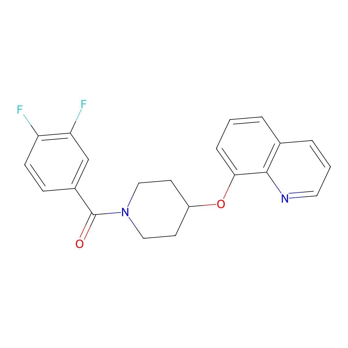 (3,4-Difluorophenyl)(4-(quinolin-8-yloxy)piperidin-1-yl)methanone molecular structure, CAS 2034432-03-4