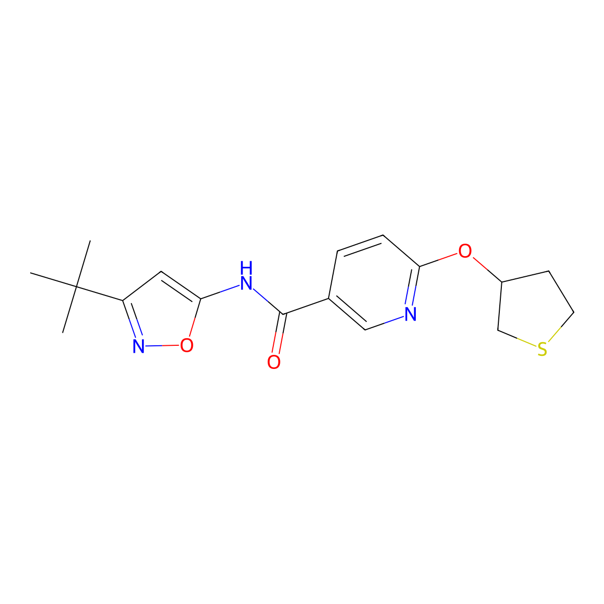 N-(3-(tert-butyl)isoxazol-5-yl)-6-((tetrahydrothiophen-3-yl)oxy)nicotinamide molecular structure, CAS 2034432-11-4