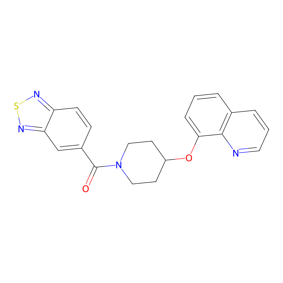 Benzo[c][1,2,5]thiadiazol-5-yl(4-(quinolin-8-yloxy)piperidin-1-yl)methanone molecular structure, CAS 2034432-13-6