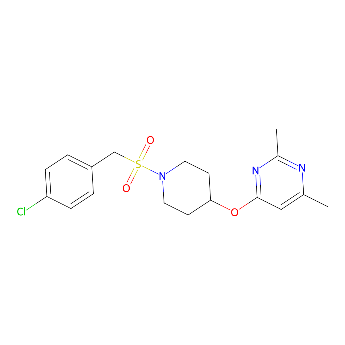 4-((1-((4-Chlorobenzyl)sulfonyl)piperidin-4-yl)oxy)-2,6-dimethylpyrimidine molecular structure, CAS 2034432-19-2