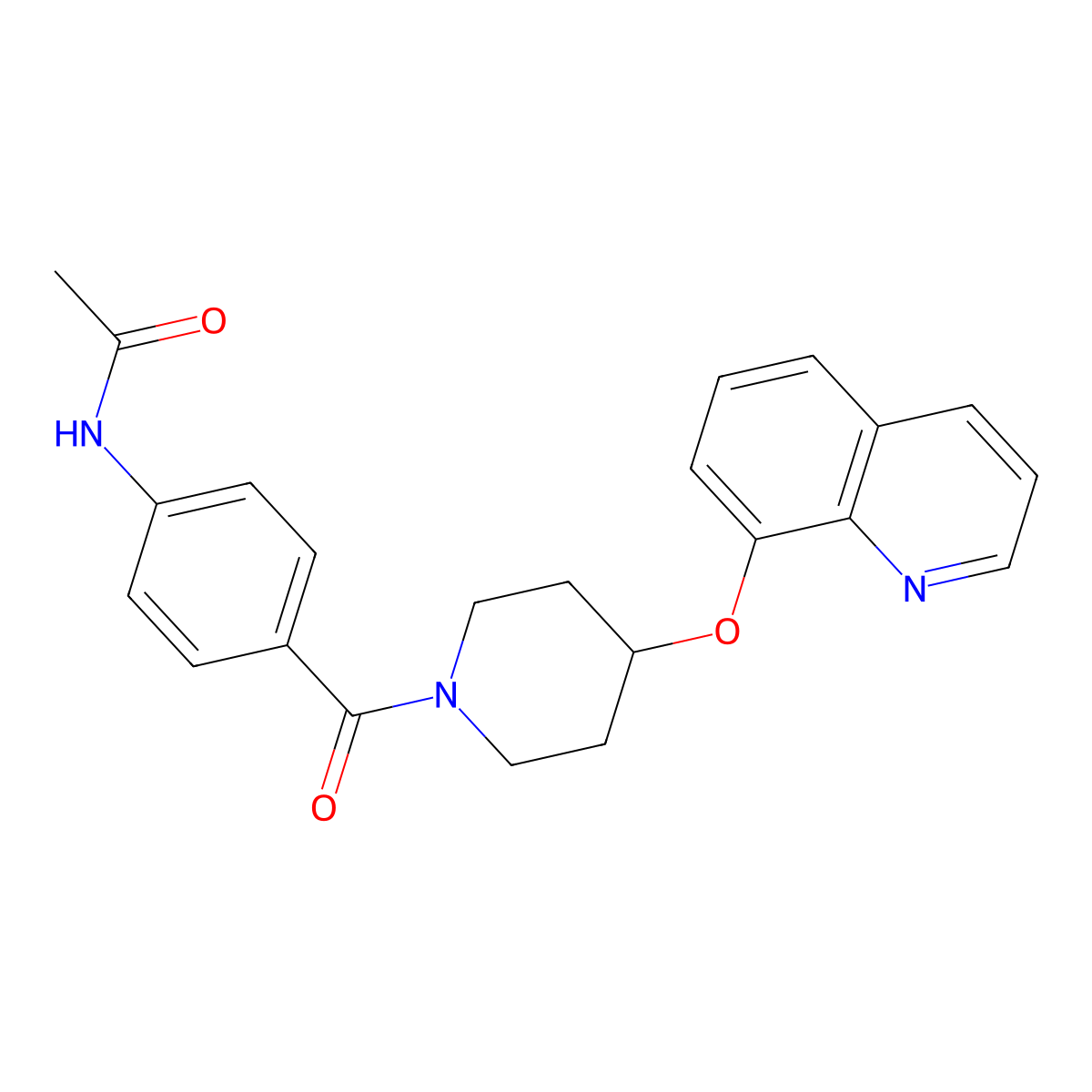 N-(4-(4-(quinolin-8-yloxy)piperidine-1-carbonyl)phenyl)acetamide molecular structure, CAS 2034432-20-5