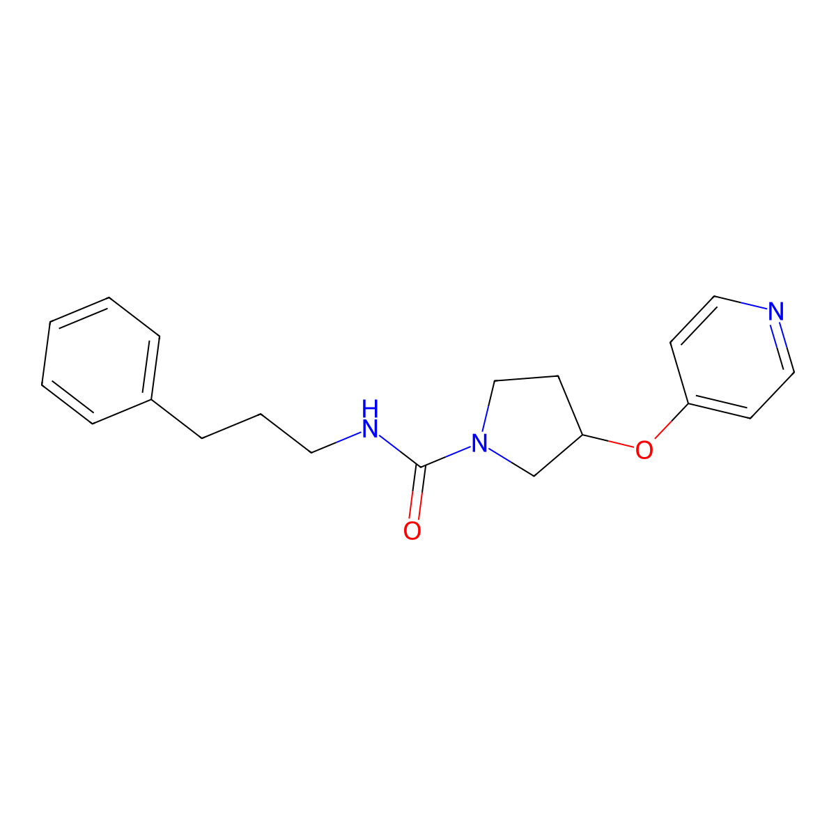 N-(3-phenylpropyl)-3-(pyridin-4-yloxy)pyrrolidine-1-carboxamide molecular structure, CAS 2034432-22-7