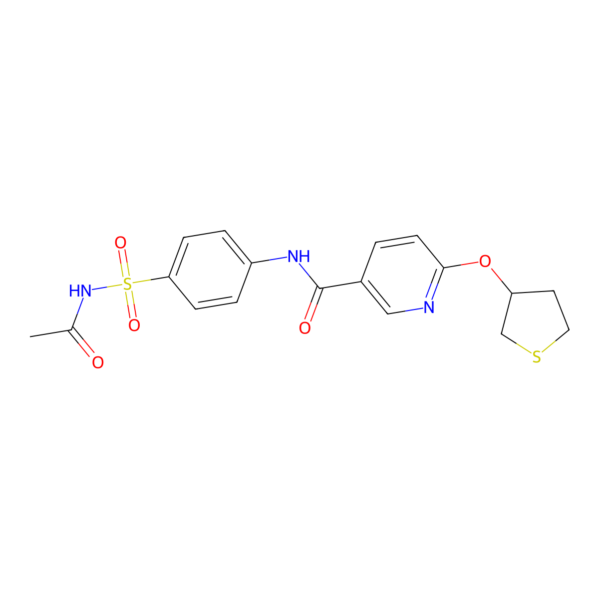 N-(4-(N-acetylsulfamoyl)phenyl)-6-((tetrahydrothiophen-3-yl)oxy)nicotinamide molecular structure, CAS 2034432-27-2