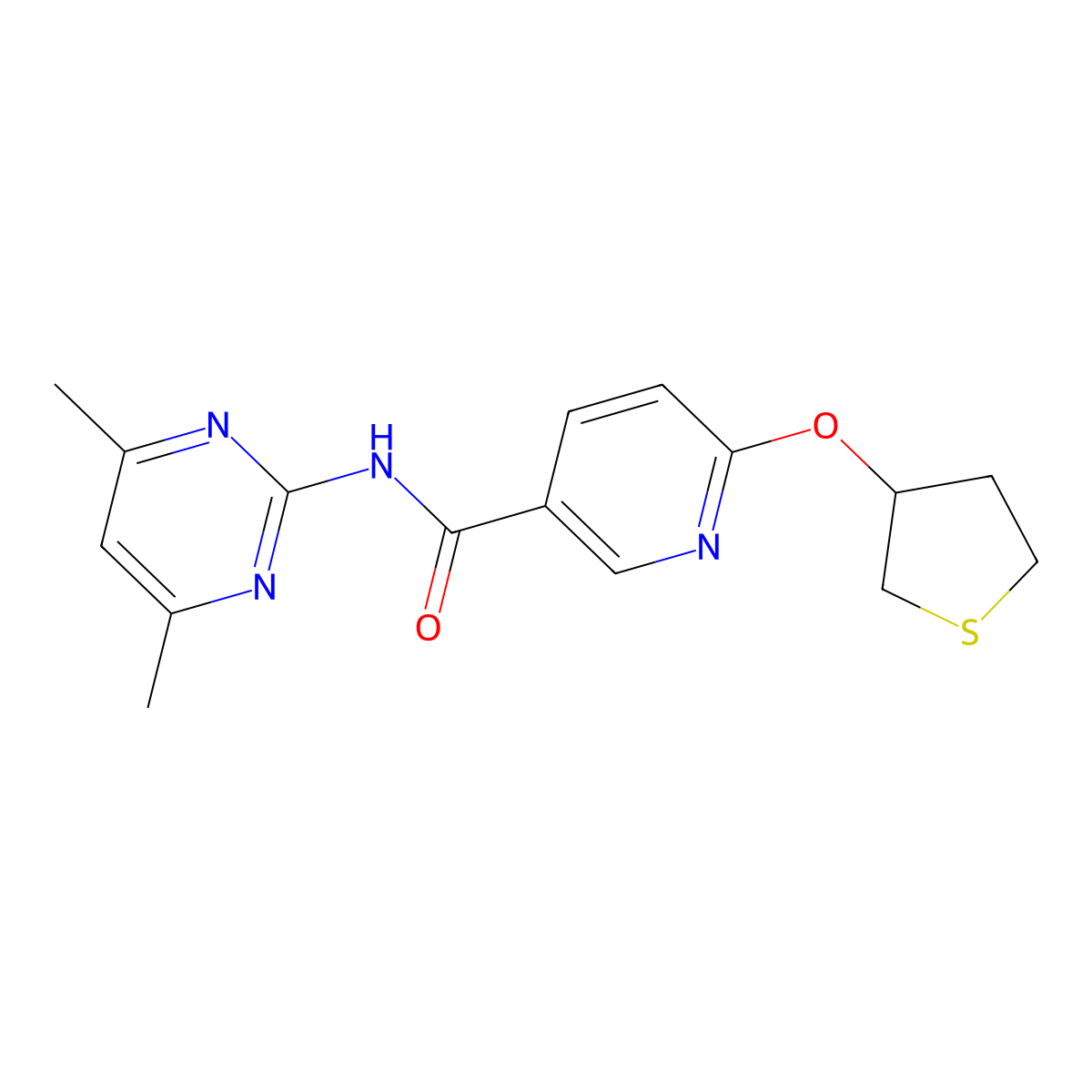 N-(4,6-dimethylpyrimidin-2-yl)-6-((tetrahydrothiophen-3-yl)oxy)nicotinamide molecular structure, CAS 2034432-30-7