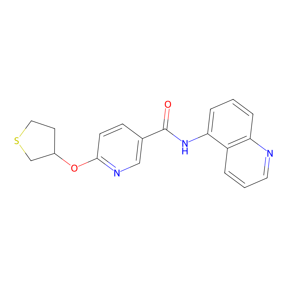 N-(quinolin-5-yl)-6-((tetrahydrothiophen-3-yl)oxy)nicotinamide molecular structure, CAS 2034432-42-1