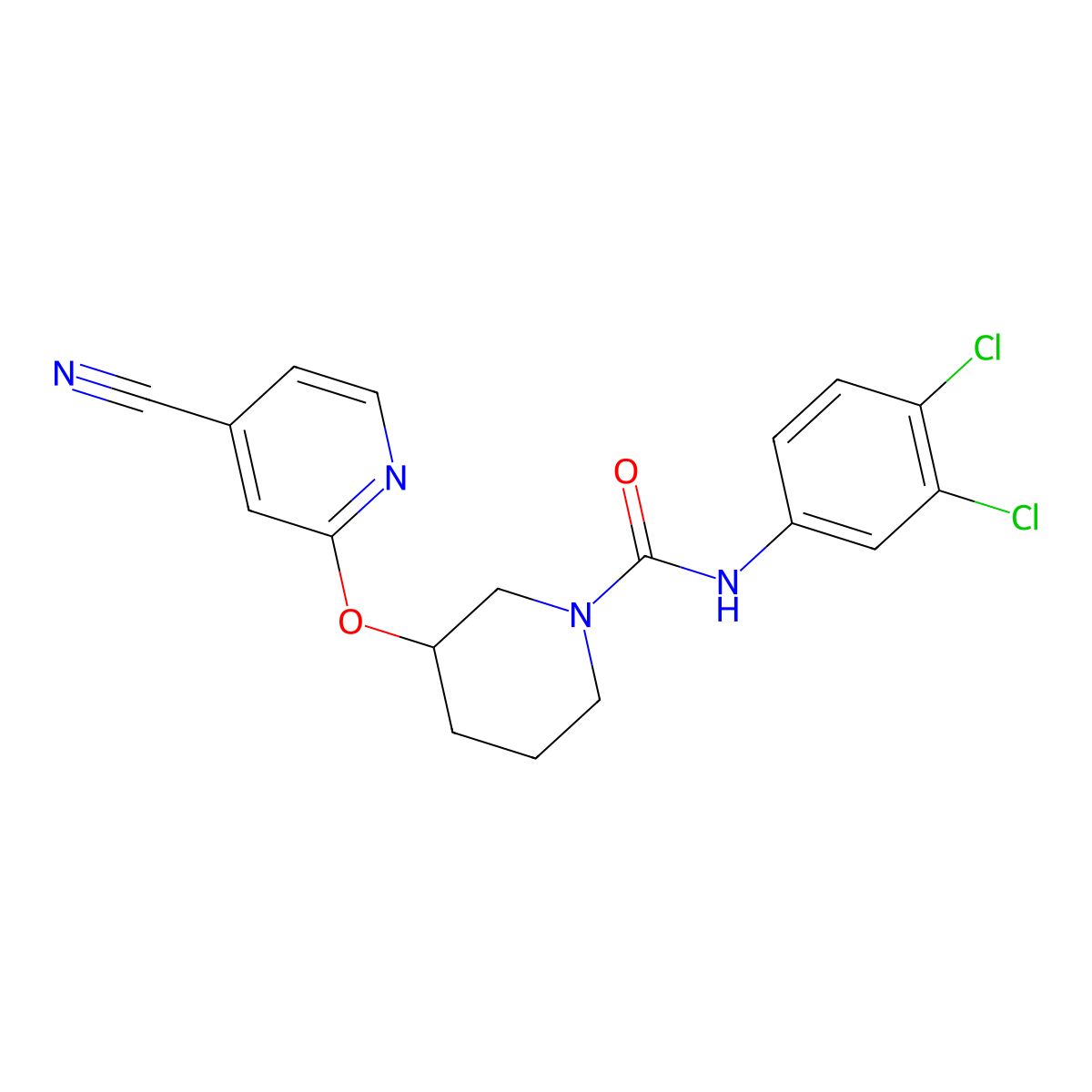 3-((4-cyanopyridin-2-yl)oxy)-N-(3,4-dichlorophenyl)piperidine-1-carboxamide molecular structure, CAS 2034432-53-4