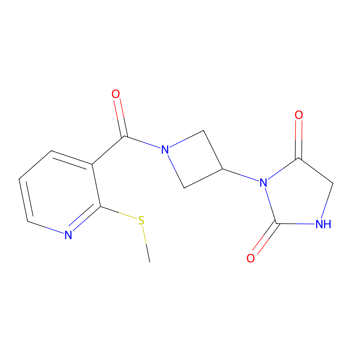 3-(1-(2-(Methylthio)nicotinoyl)azetidin-3-yl)imidazolidine-2,4-dione molecular structure, CAS 2034432-56-7