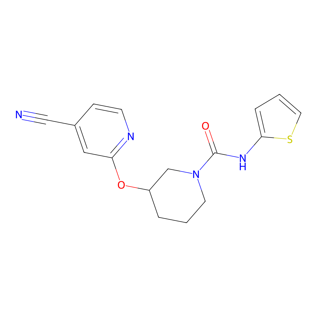 3-((4-cyanopyridin-2-yl)oxy)-N-(thiophen-2-yl)piperidine-1-carboxamide molecular structure, CAS 2034432-60-3