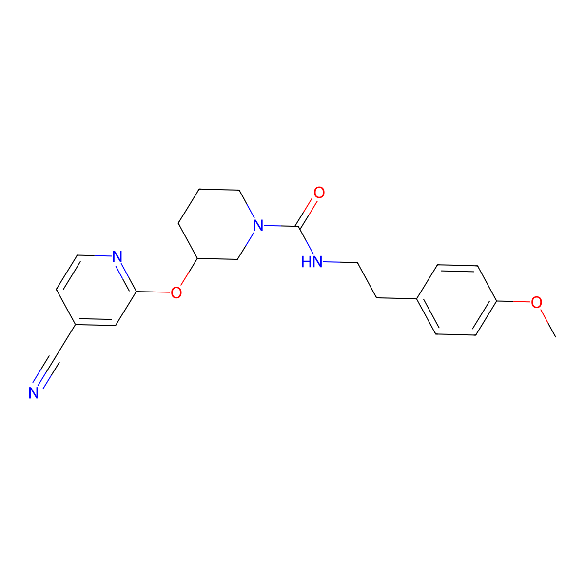 3-((4-cyanopyridin-2-yl)oxy)-N-(4-methoxyphenethyl)piperidine-1-carboxamide molecular structure, CAS 2034432-61-4