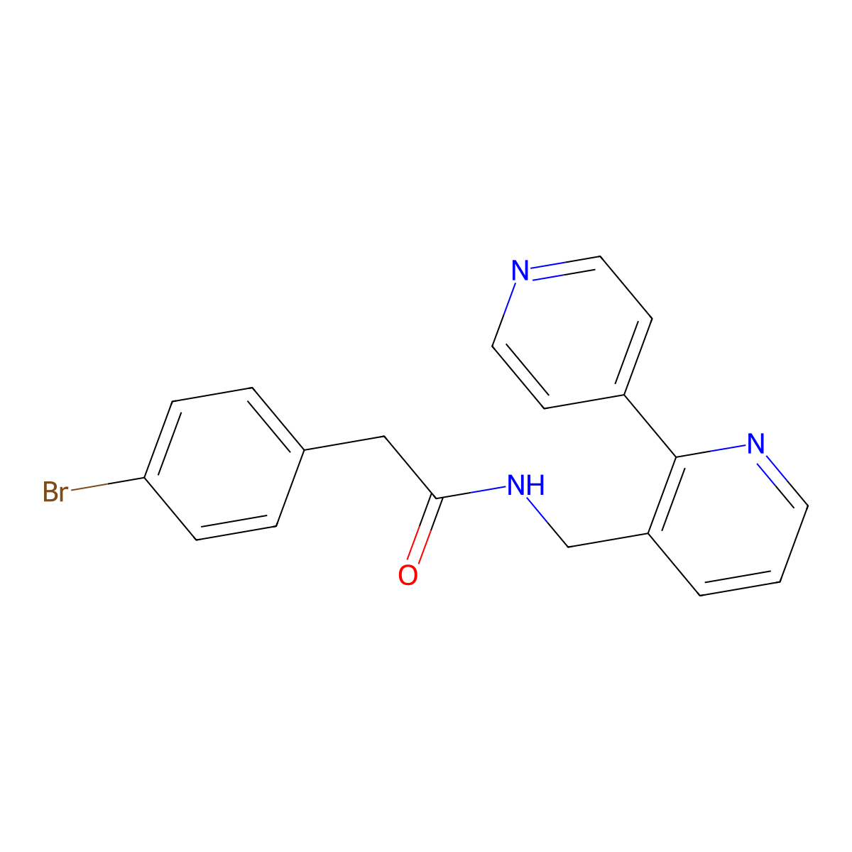 N-([2,4'-bipyridin]-3-ylmethyl)-2-(4-bromophenyl)acetamide molecular structure, CAS 2034432-64-7