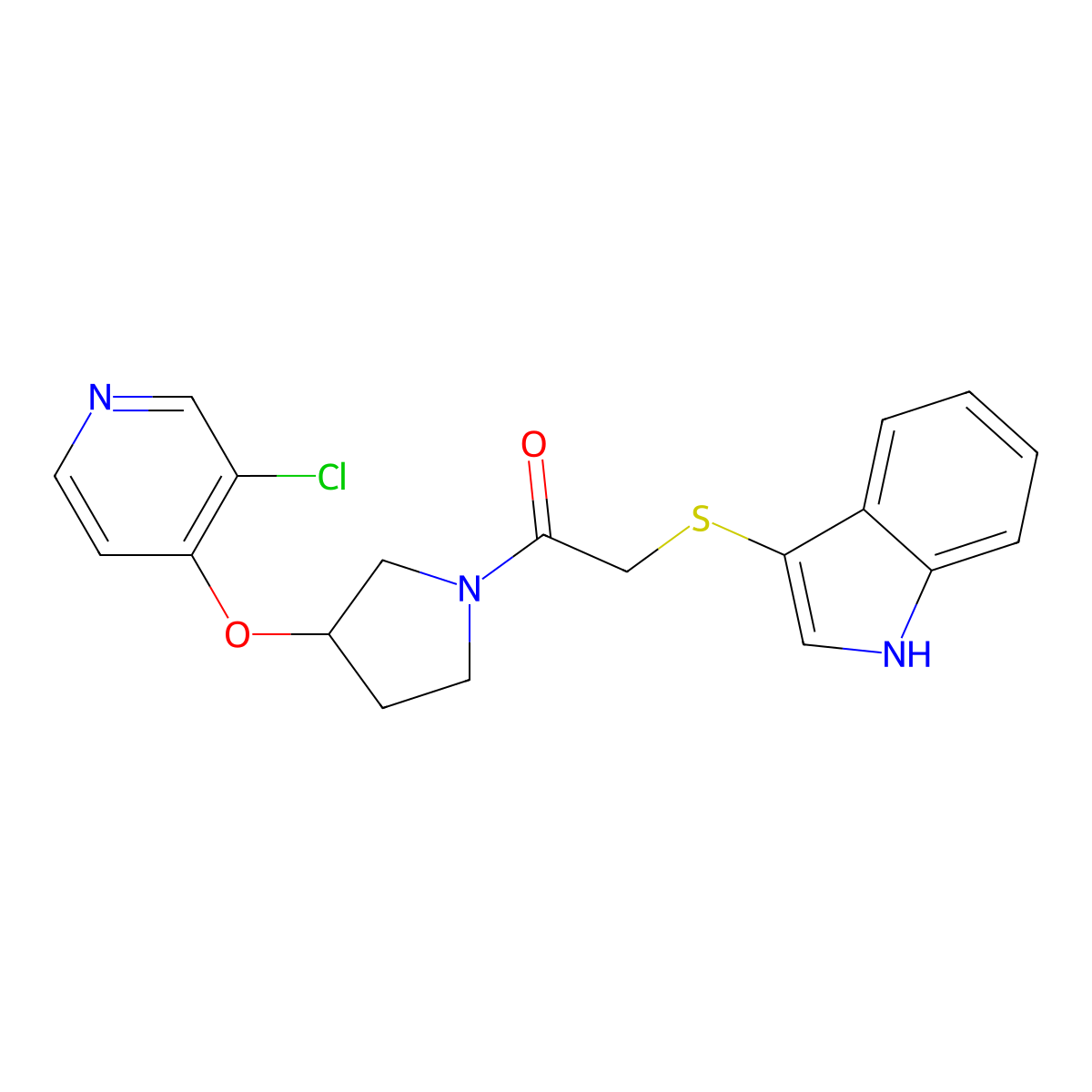 2-((1H-indol-3-yl)thio)-1-(3-((3-chloropyridin-4-yl)oxy)pyrrolidin-1-yl)ethanone molecular structure, CAS 2034432-67-0