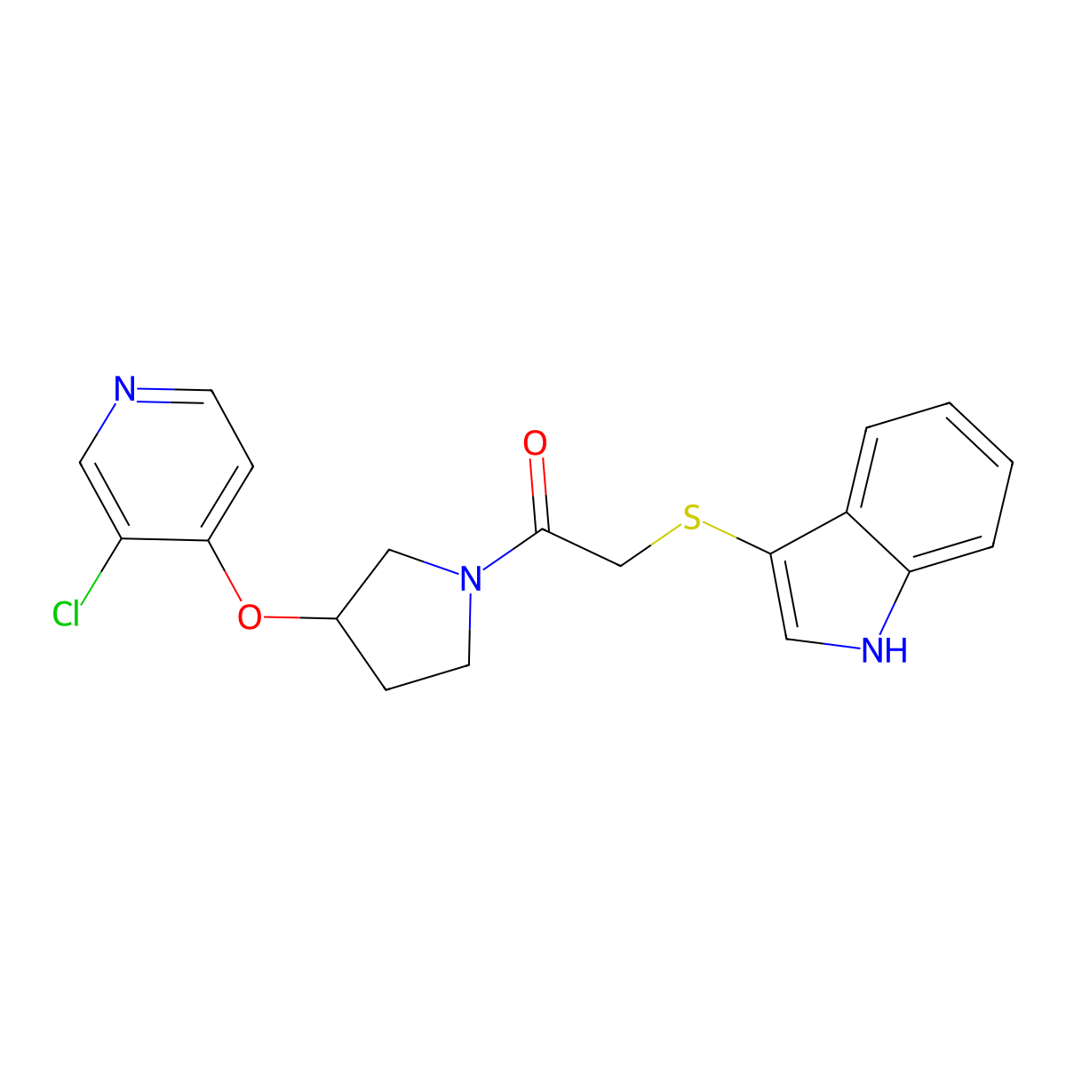 2-((1H-indol-3-yl)thio)-1-(3-((3-chloropyridin-4-yl)oxy)pyrrolidin-1-yl)ethanone molecular structure, CAS 2034432-67-0