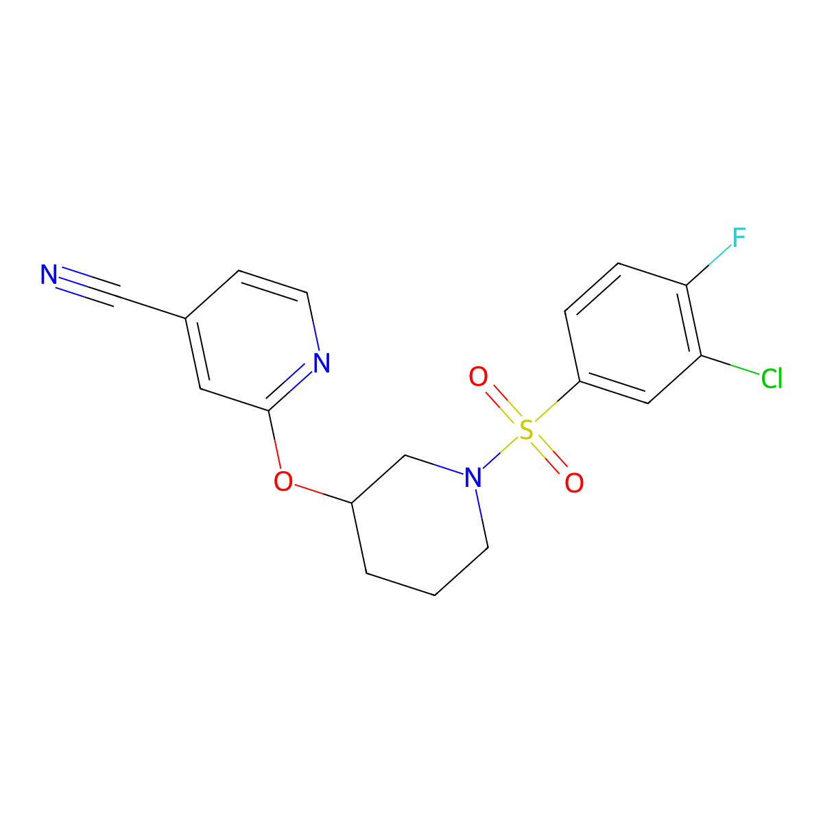 2-{[1-(3-Chloro-4-fluorobenzenesulfonyl)piperidin-3-yl]oxy}pyridine-4-carbonitrile molecular structure, CAS 2034432-68-1