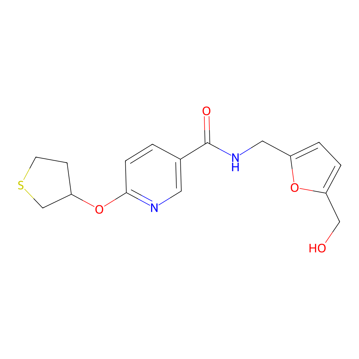 N-((5-(hydroxymethyl)furan-2-yl)methyl)-6-((tetrahydrothiophen-3-yl)oxy)nicotinamide molecular structure, CAS 2034432-69-2