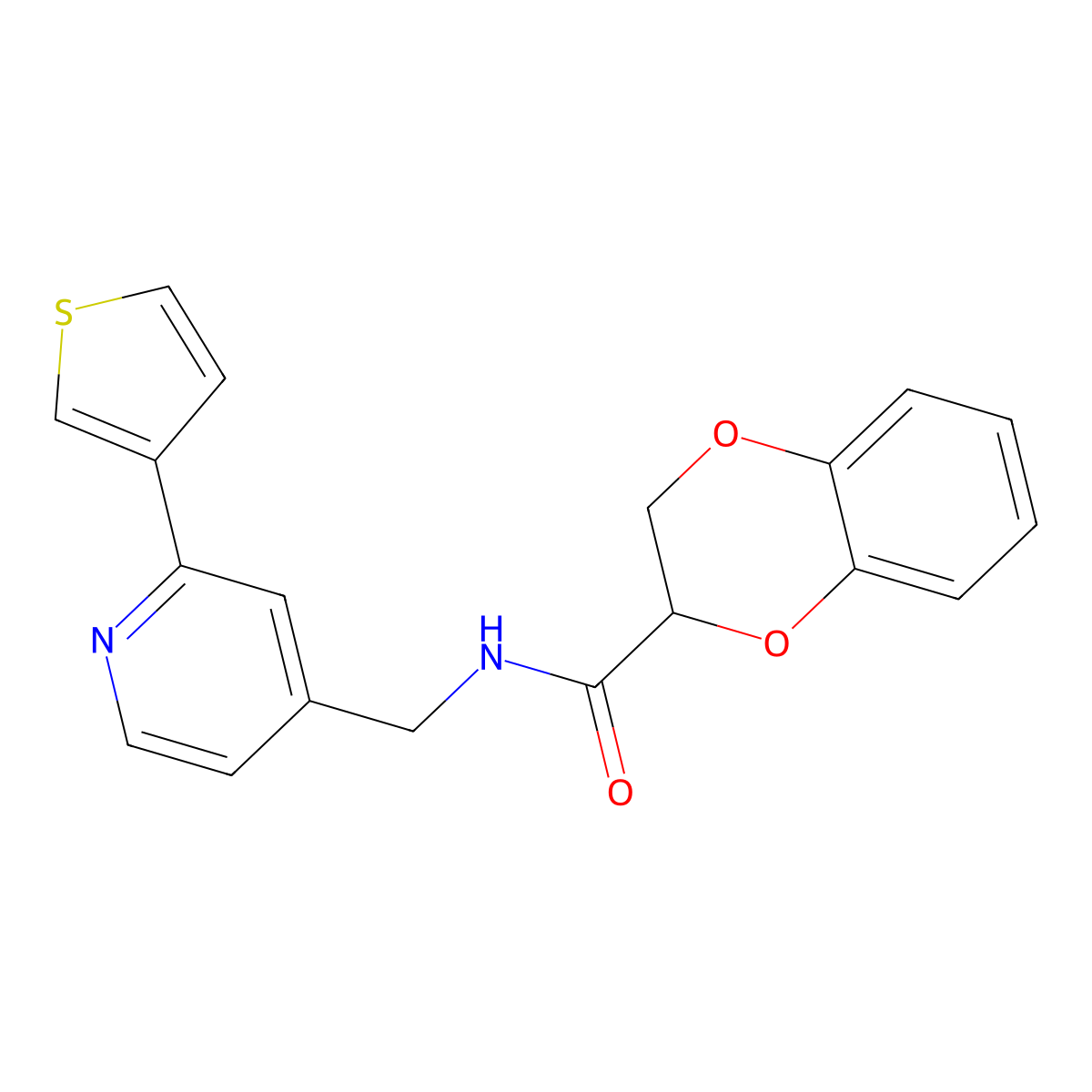 N-((2-(thiophen-3-yl)pyridin-4-yl)methyl)-2,3-dihydrobenzo[b][1,4]dioxine-2-carboxamide molecular structure, CAS 2034432-70-5