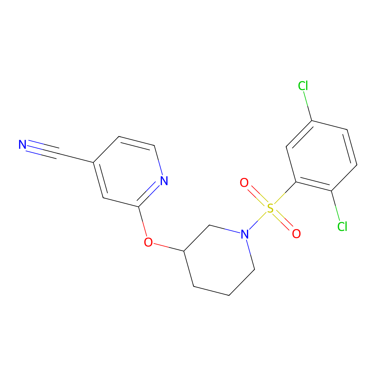 2-((1-((2,5-Dichlorophenyl)sulfonyl)piperidin-3-yl)oxy)isonicotinonitrile molecular structure, CAS 2034432-73-8