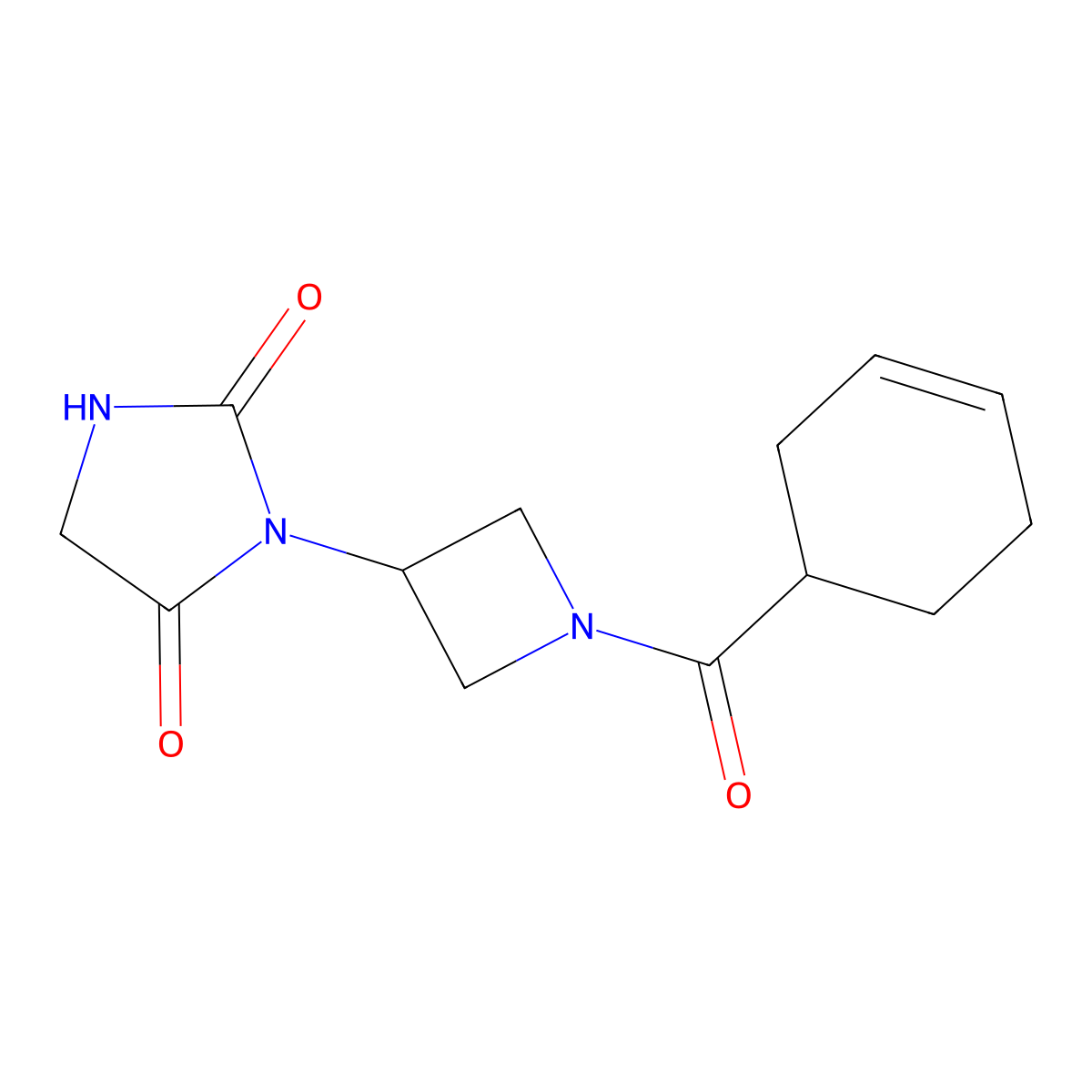 3-(1-(Cyclohex-3-enecarbonyl)azetidin-3-yl)imidazolidine-2,4-dione molecular structure, CAS 2034432-74-9