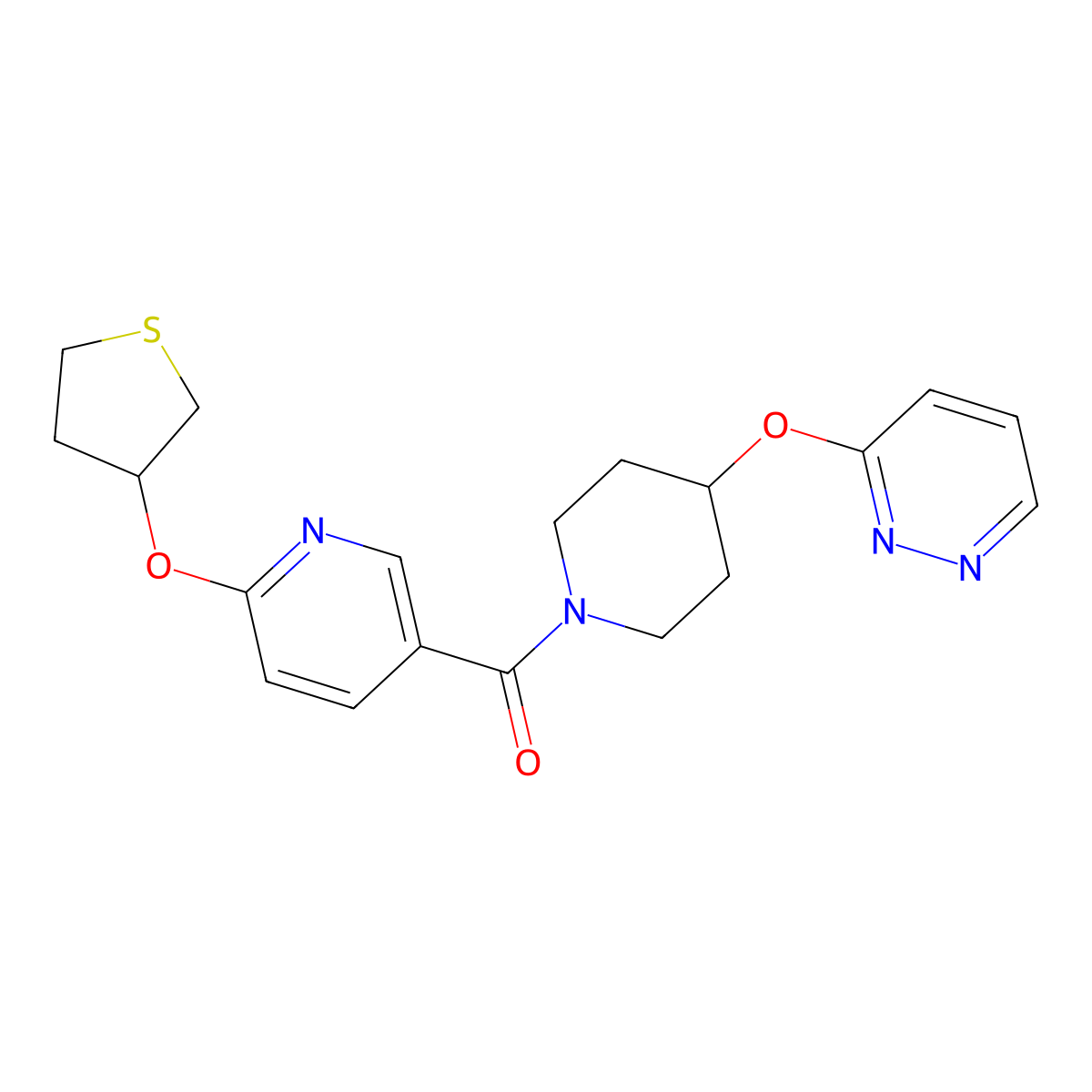 (4-(Pyridazin-3-yloxy)piperidin-1-yl)(6-((tetrahydrothiophen-3-yl)oxy)pyridin-3-yl)methanone molecular structure, CAS 2034432-75-0